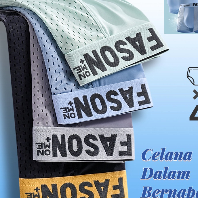 Tawaran 4PCSUnderwear Celana Dalam Boxer Antibakteri Ice Silk Elastis Pria Anti Bakteri Bernapas Tan