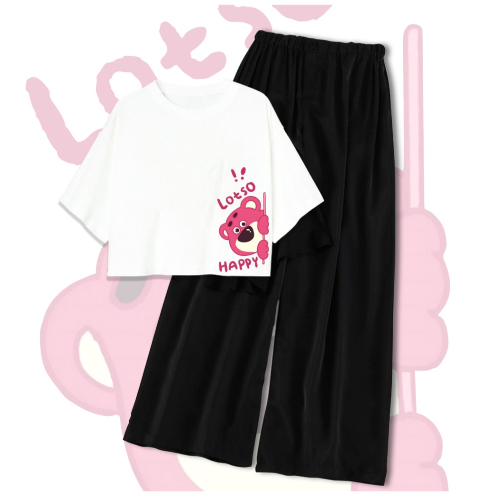 KODE I48A CLSTORE SETELAN BAJU REMAJA USIA 914 TAHUN KAOS CROP OVERSIZE DAN CELANA KULOT LOTSO HAPPY