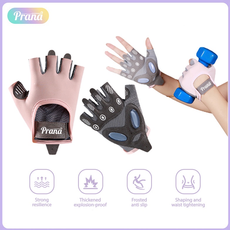 Prana Sarung Tangan Setengah Jari Olahraga Fitness Multifungsi AntiAus Running Gym Gloves Gym Sport 