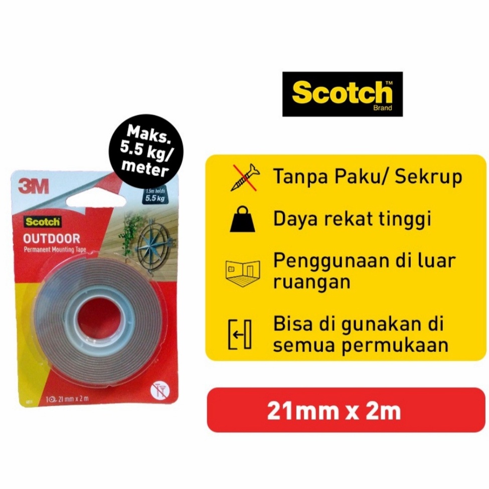

3M Scotch Mounting Double Tape VHB Outdoor 411 lebar 21mm panjang 2 meter Maks 55kg t J7L4