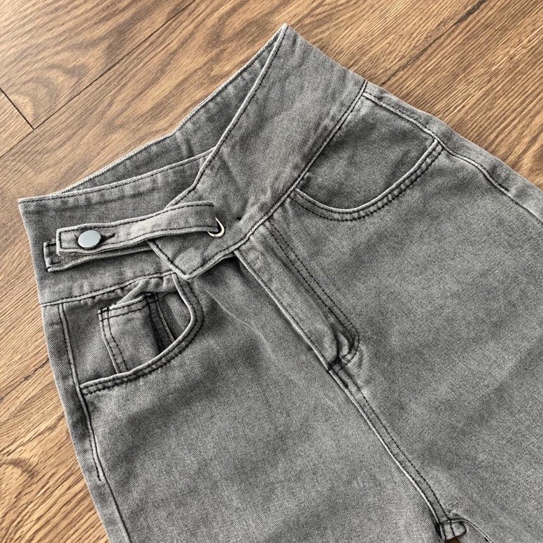 KODE R16L Celana Boyfrend Hw Jeans D46 Tali Pinggang 2734 Abu