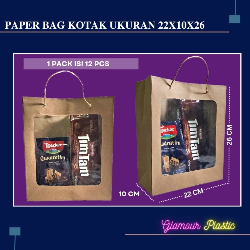 

Paper Bag ukuran 22X10X26 CM (1 pack isi 12 lusin)/Paper bag souvenir