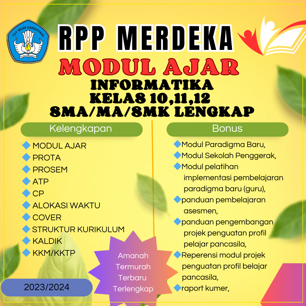 

MODUL AJAR INFORMATIKA KELAS 10,11,12 SMA/MA KURIKULUM MERDEKA LENGKAP