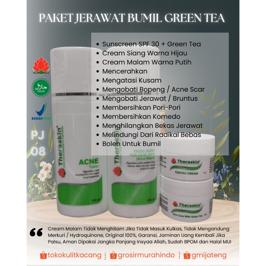 Paket Bopeng / Jerawat Bumil Green Tea Theraskin Original BPOM