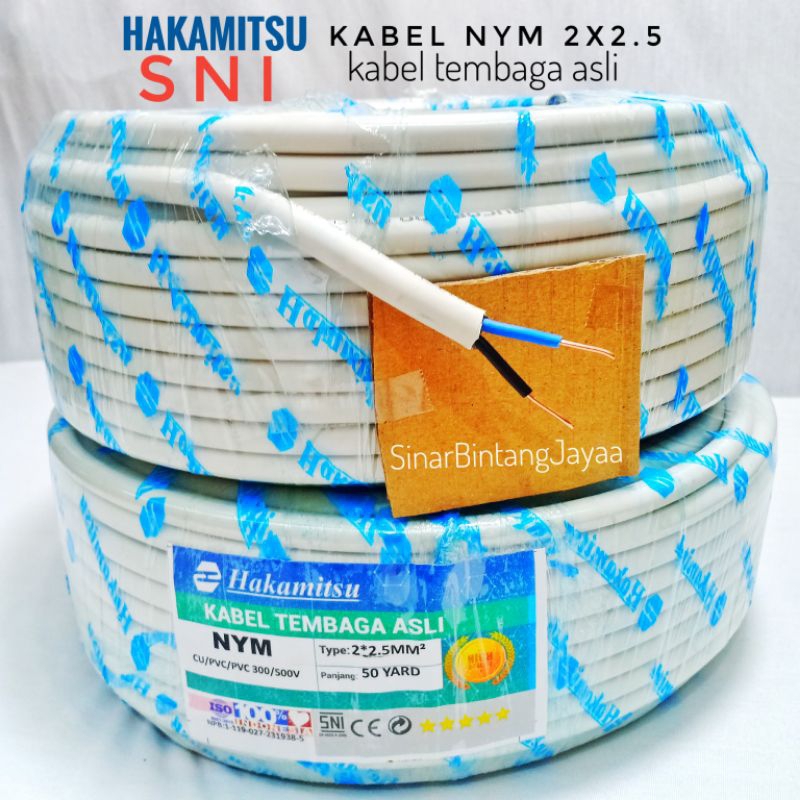 HAKAMITSU Kabel Listrik Tembaga NYM 2x2.5 Kabel Tembaga Asli SNI Permeter
