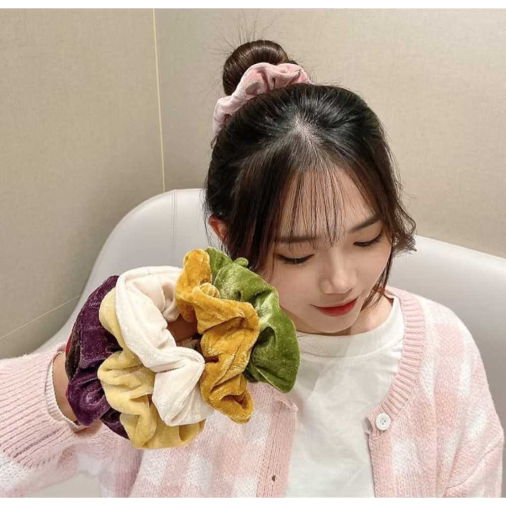 Scrunchie Korea Jumbo Ikat Rambut Kain Bludru