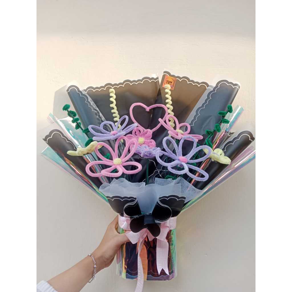 Buket bunga hologram kawat bulu | pipe cleaner | led
