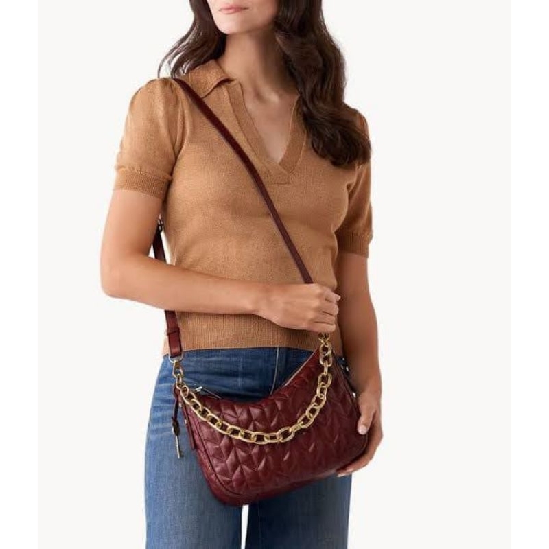 Fossil Jolie Crossbody Bag Quilted Wine