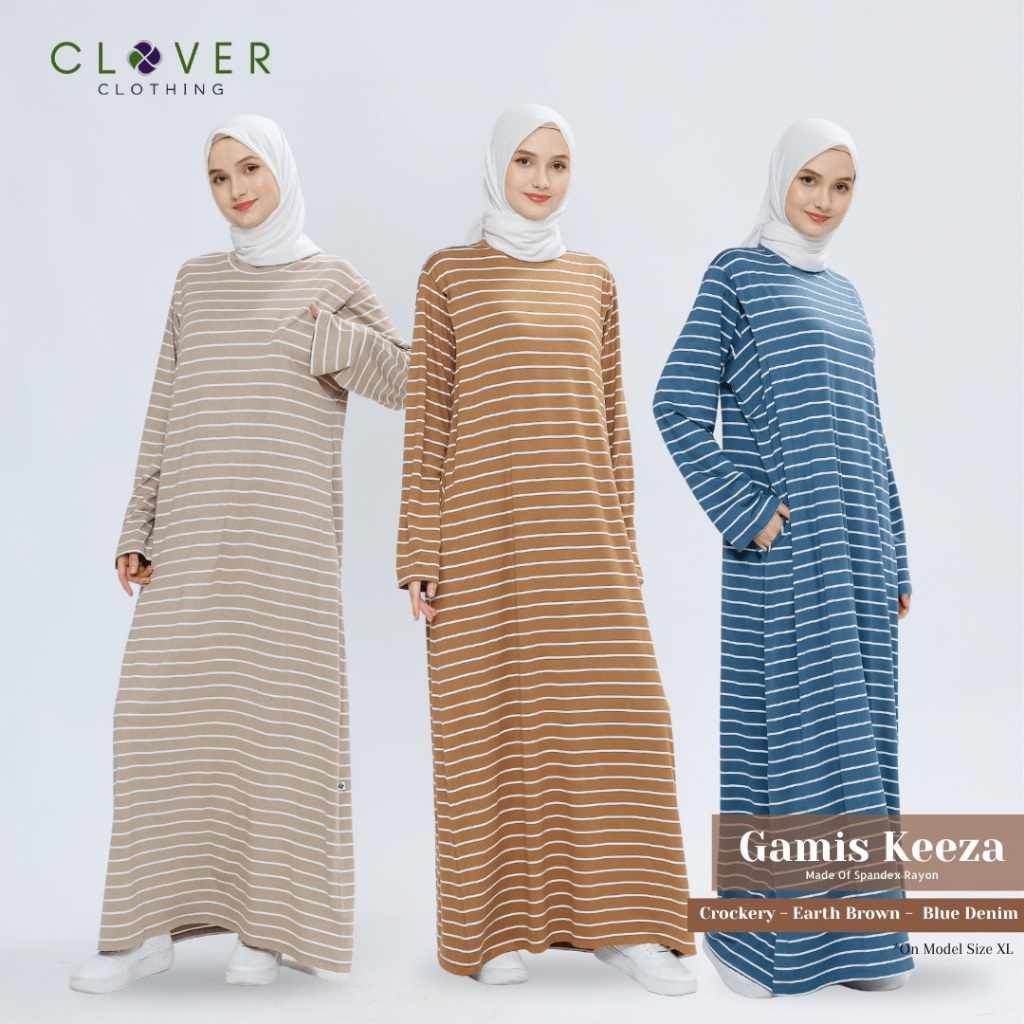 Gamis Kaos Keeza Clover Clothing Gamis Casual Kaos Motif Salur Wanita Muslimah