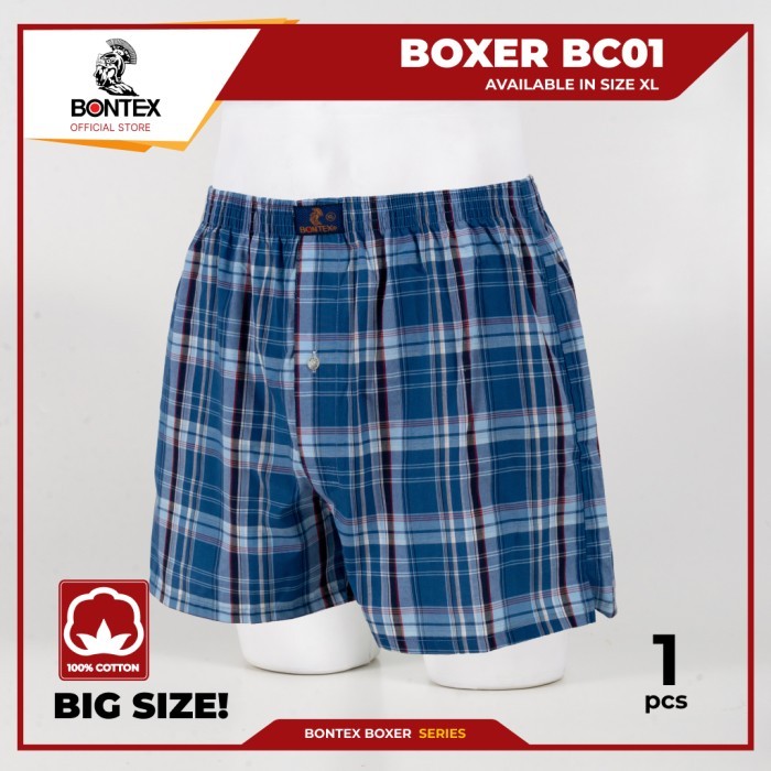 BONTEX Boxer Big Size - Celana Boxer Pria - Long Boxer Bahan Katun Pemakaian Sehari Hari