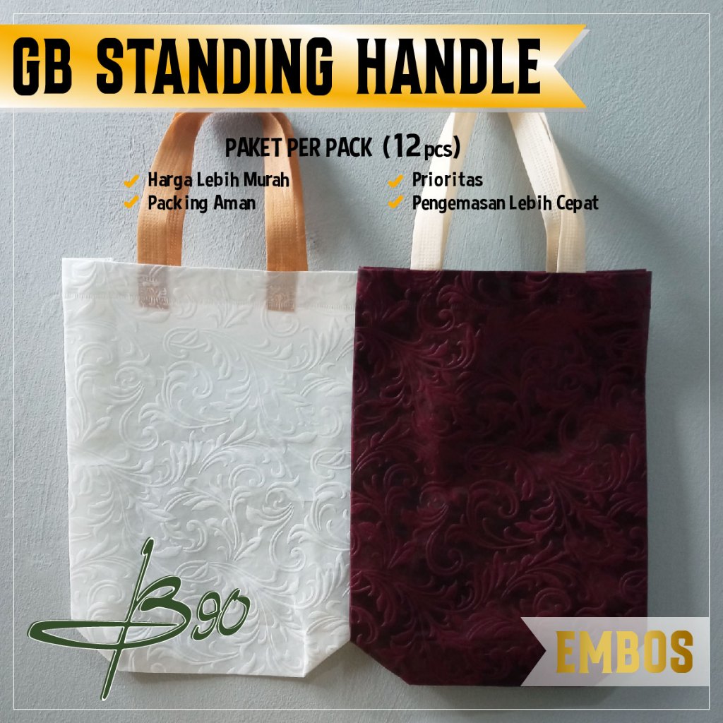 

Goodie Bag Emboss ISI 12 Tas Spunbond Goodie Bag 25x35 cm / Tas Souvenir / Tas Belanja / Tebal Premium Murah
