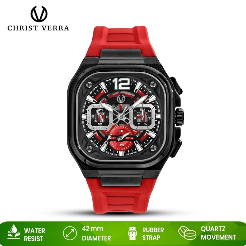 Jam Tangan Pria Christ Verra CV 109068G-36 BLK/RED Original Resmi