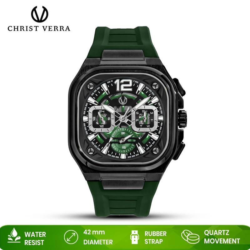 Jam Tangan Pria Christ Verra CV 109068G-36 BLK/GRN Black Green Original