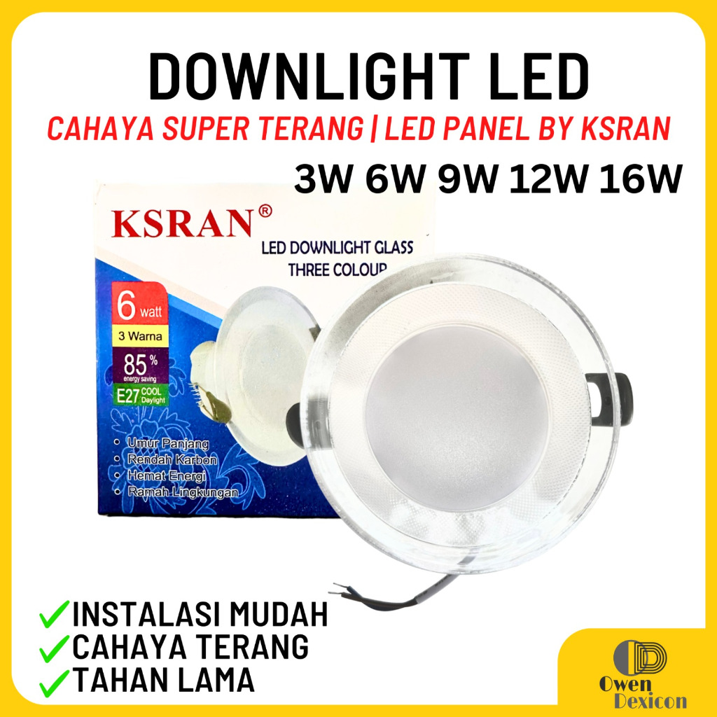 LAMPU DOWNLIGHT LED 3W 6W 9W 12W 16W WARNA PUTIH KUNING BIRU UNGU PINK LAMPU LED PLAFON RUMAH CEILIN
