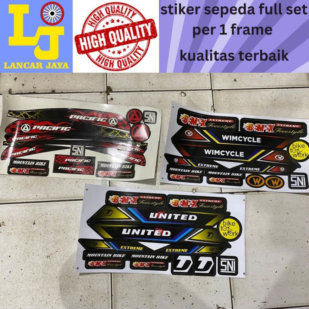 Sticker / Merek Sepeda BMX/LIPAT/MTB Complete fullset 1 Frameset United & Pacific & Wimcycle Kualita
