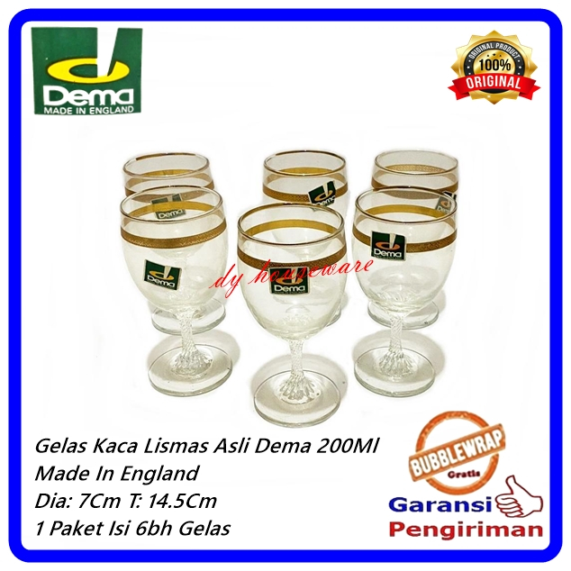 Gelas Kaca Bening Lismas Gelas Inggris Kaki Kristal 200Ml Made In England Dema ( 1 Paket Isi 6 Gelas