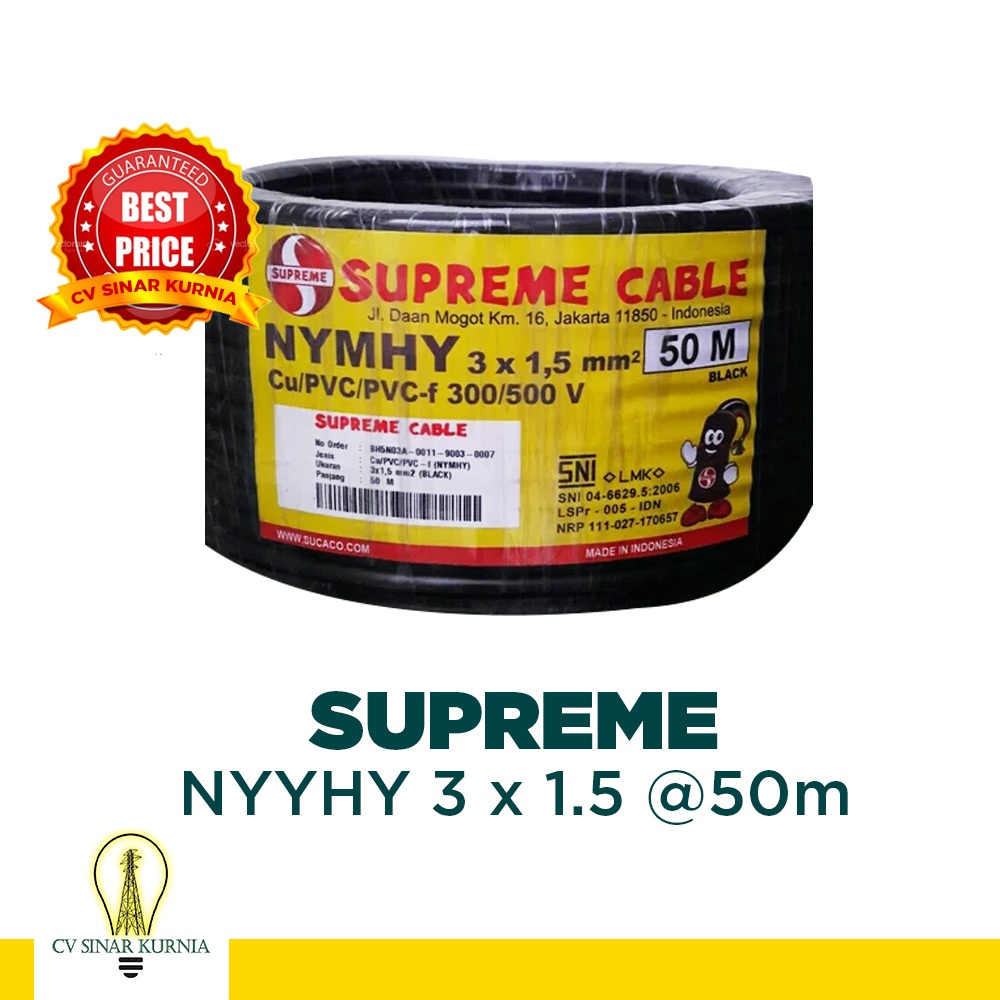 Kabel Listrik NYYHY 3x1.5 mm 3x1,5 SUPREME| SUPREME Kabel NYYHY| 50M NEW