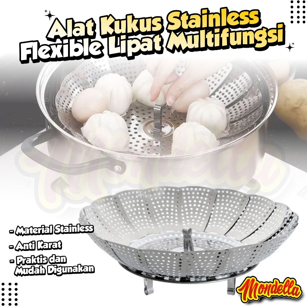 Alat Kukus Stainless Flexible Lipat 21 25 30cm Steamer Tray Retractable Bunga Bulat  Nampan Alas Ste
