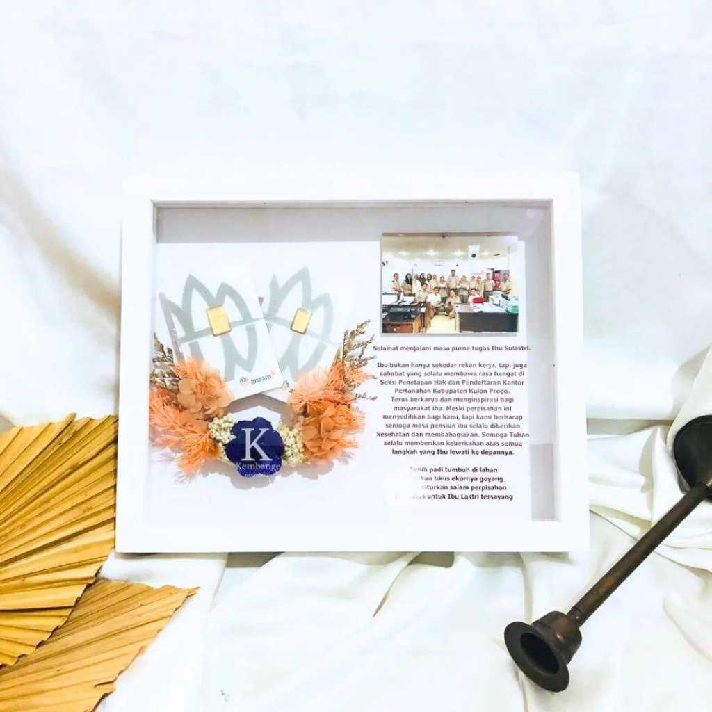 PIGURA CUSTOM EMAS 24 KARAT KADO PURNA TUGAS FAREWELL PIGURA DEKORASI BUNGA BERBAGAI UKURAN