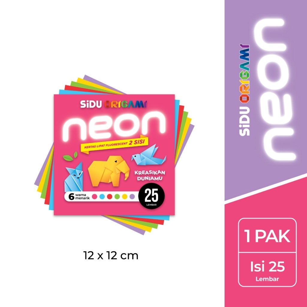 

[ PACK ] Kertas Origami Kertas Lipat Neon 2 sisi Warna 12 x 12 - SIDU Sinar Dunia MURAH