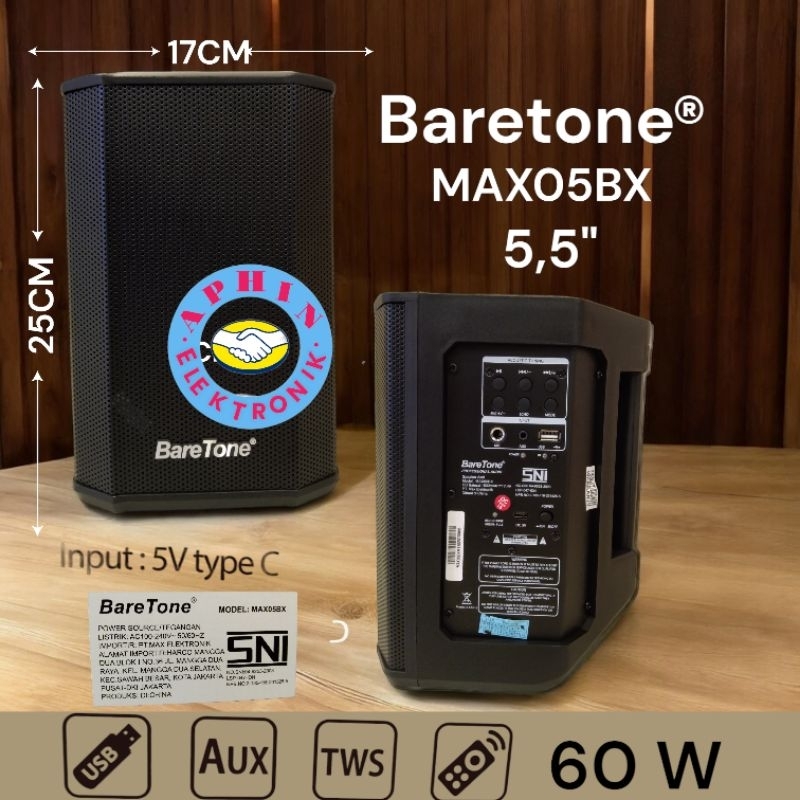 Speaker Portable 5,5 inch Baretone MAX05BX Speaker Bluetooth Baretone 5,5 inch Speaker kecil Bareton
