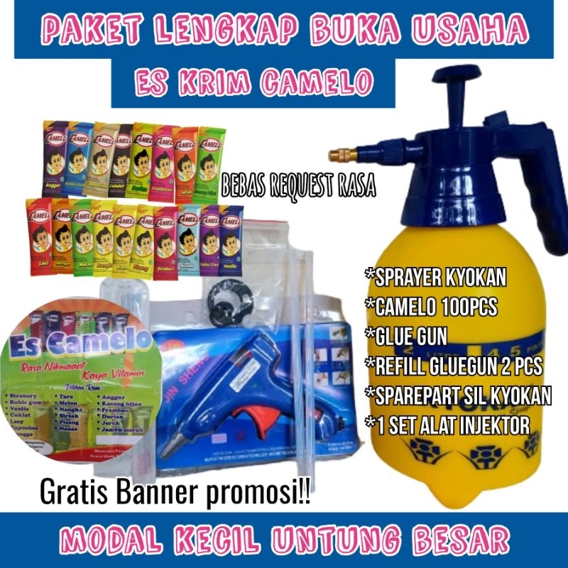 

GRATIS STICKER PROMOSI !! Paket usaha es camelo super hemat 1L 2L 1 2 LITER 1 2 LT gratis BANNER / STICKER promosi usaha es camelo / paket buka usaha awal es camelo / paket alat & bahan es camelo lengkap komplit 100 pcs camelo gratis banner sticker