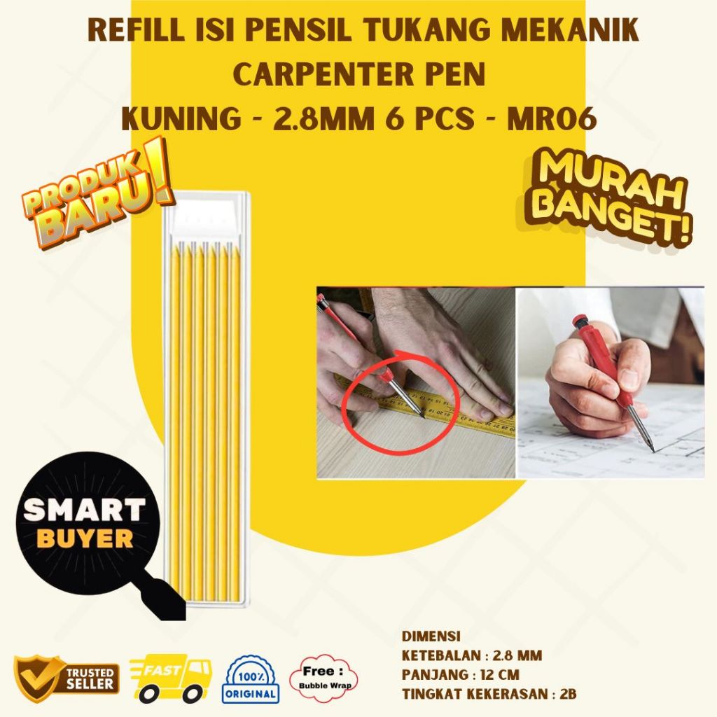 

Refill Isi Pensil Tukang Mekanik Carpenter Pen 2.8mm 6 pcs MR06 Murah