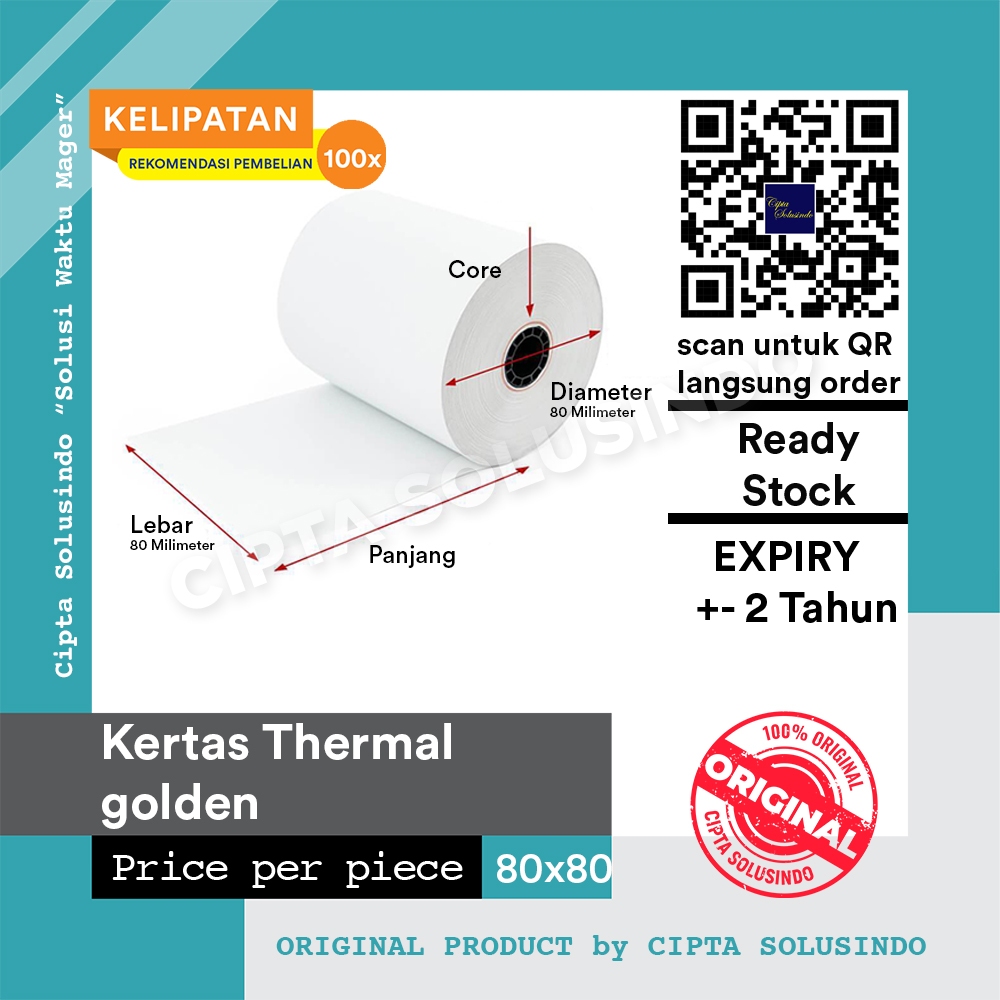 

Kertas Thermal Golden 80x80 ( 80mm x 80mm diameter )