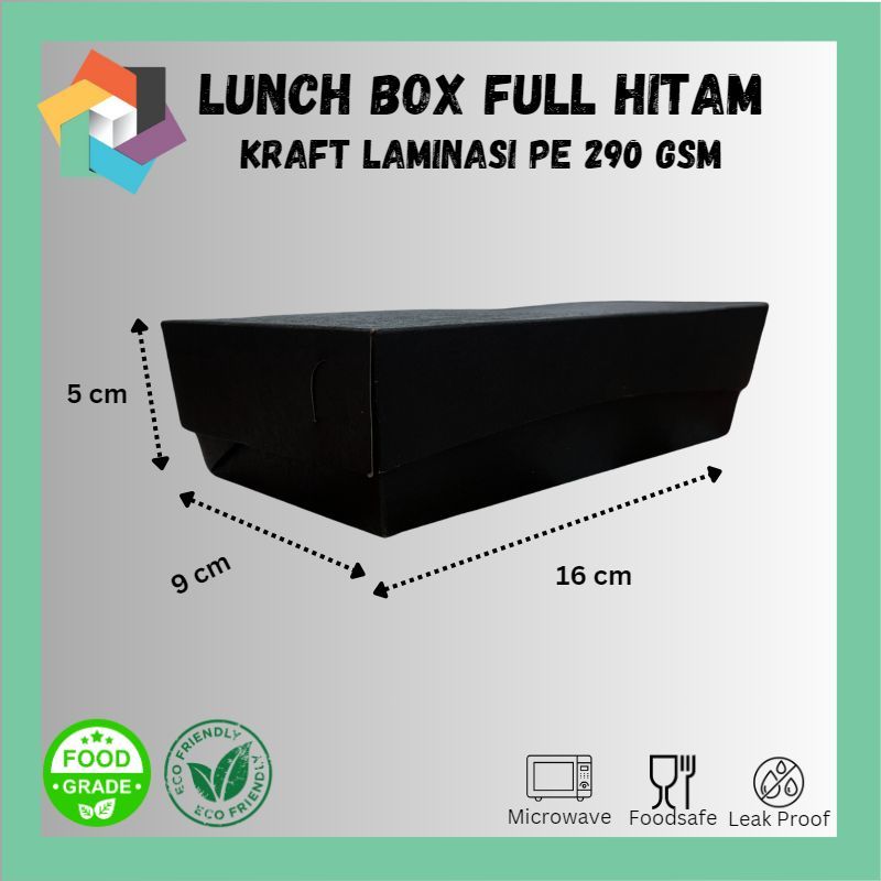 Paper lunch box Kraft warna FULL HITAM 290gsm/Kotak ayam geprek /Lunch box Hitam Polos Uk M 16x9x5, 