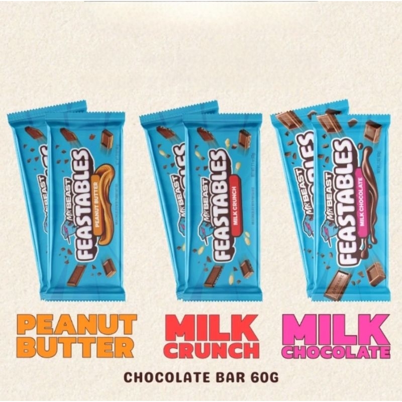 

[NEW] Feastables Mr Beast | Milk Chocolate | Crunch | Peanut Butter 60g