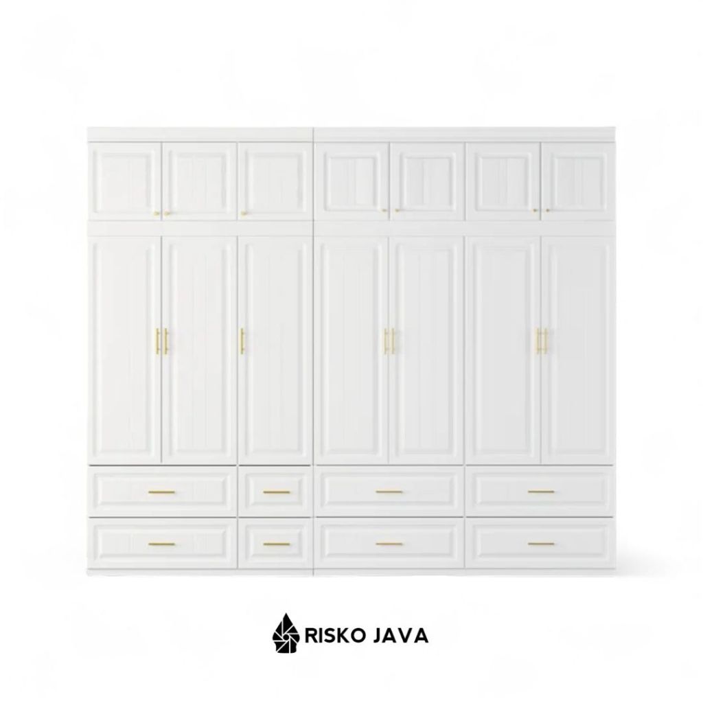 Almari Kayu Jati Pintu 4 / Lemari Pakaian Laci Penyimpanan / Almari Baju Minimalis Duco | GRISCHA