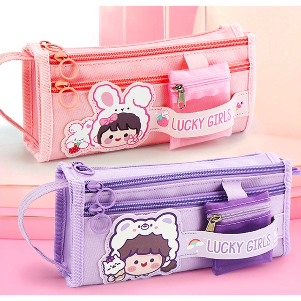

KODE F83Z TXS16 Korean Pen Pencil Case Lucky Girls Kotak Tempat Pensil Box KTM