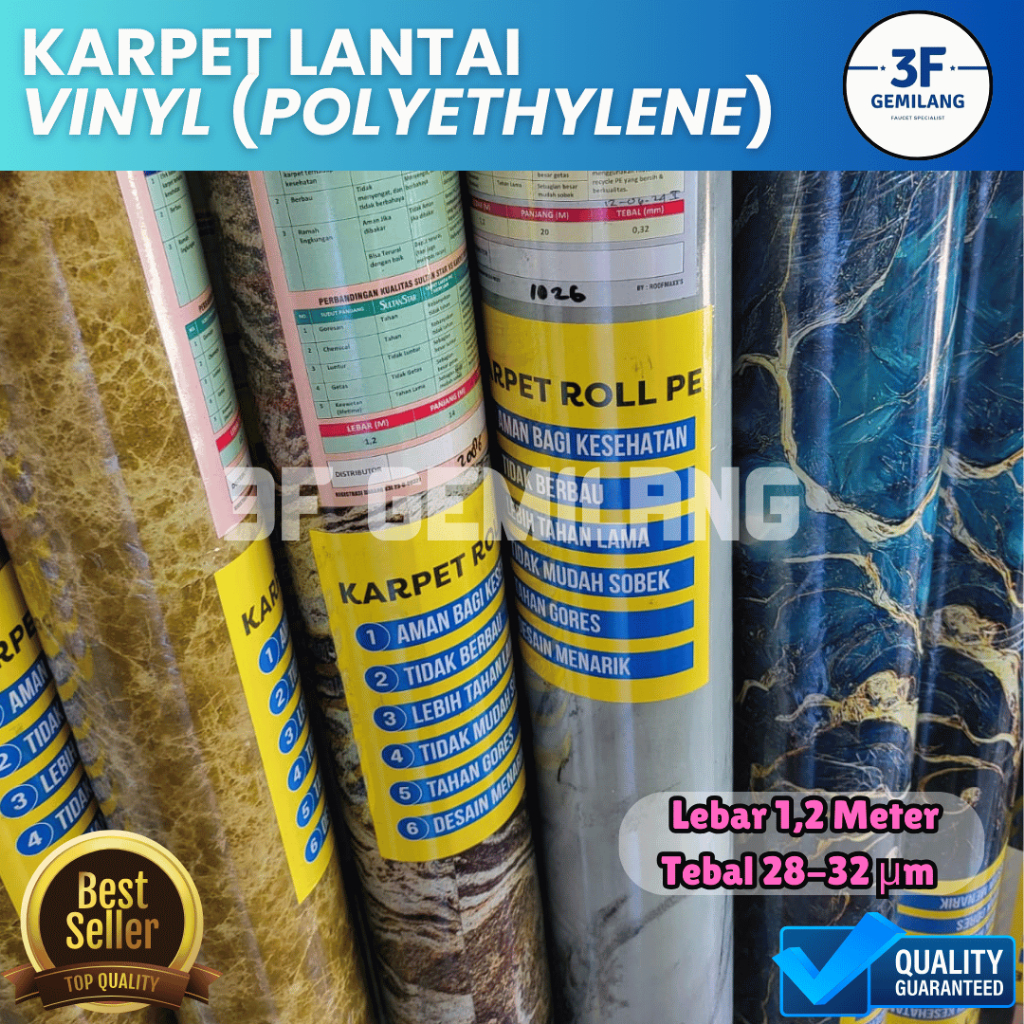 3F GMG - VINYL Karpet Lantai POLYETHYLENE Lebar 1,2meter Gulungan - Wallpaper Dekorasi Lantai - Perl