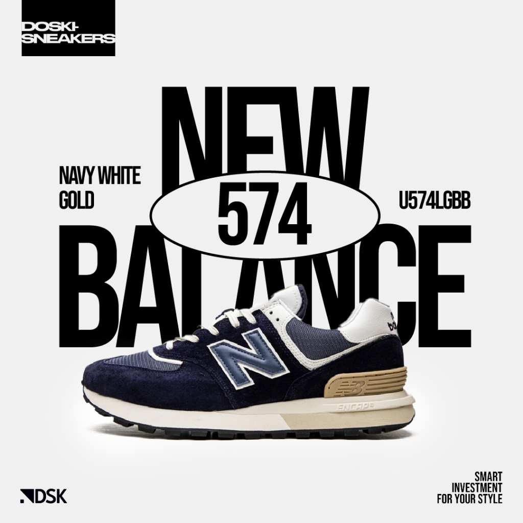 New Balance 574 U574LGBB Legacy Navy White Gold 100% Original Sneakers Casual Pria Wanita sepatu Ori