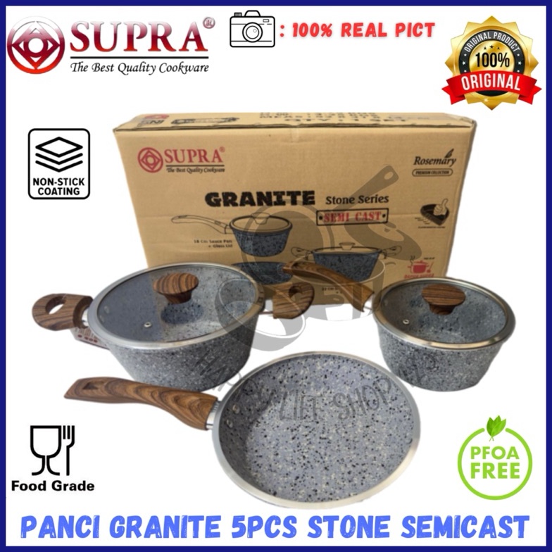 KODE T7N SUPRA Panci 5pcs Granite Stone Semicast  Panci Supra 5pcs Granite  Panci Set Granite