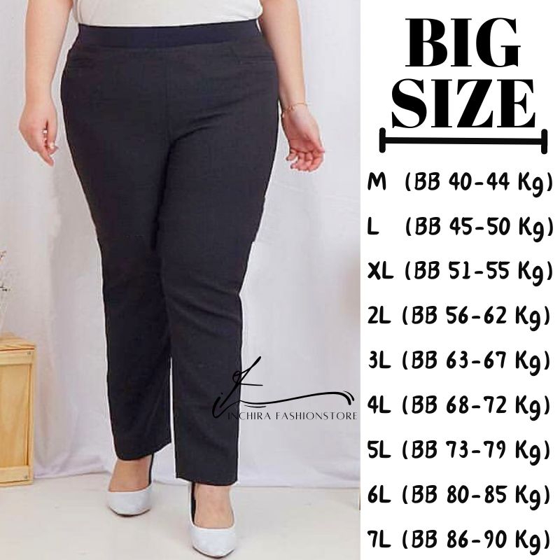 Celana Panjang Karet Kerja Kantor Big Size Wanita Jumbo Kekinian Bahan Melar Highwaist Muat Berat Ba
