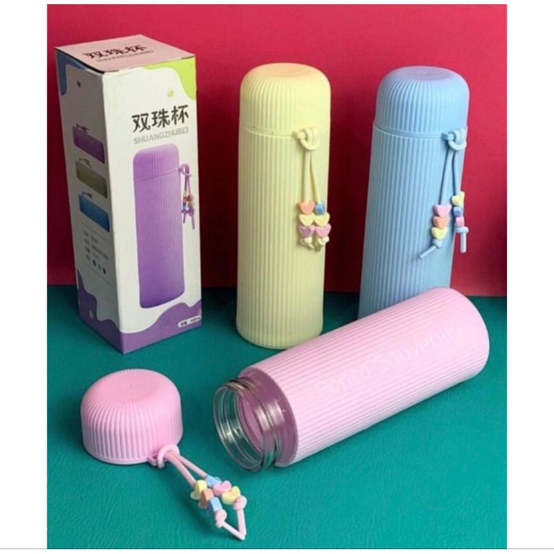 ( 001 ) botol macaron + box pabrikan botol bagus lucu tinggi dan talinya cocok untuk botol minum seh