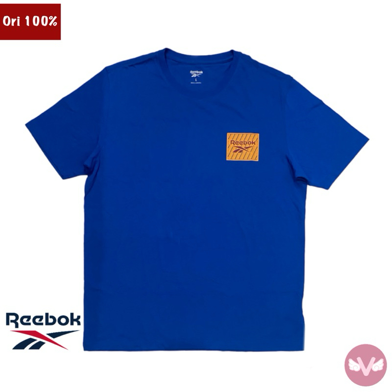 Reebok Tshirt Tee Kaos katun Baju Pria Biru Kaos katun Reebok Original 100%