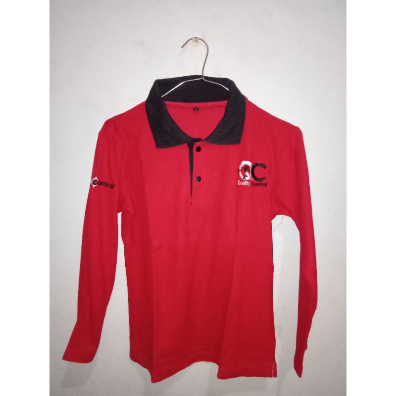 preloved kaos polo lengan panjang merah hitam