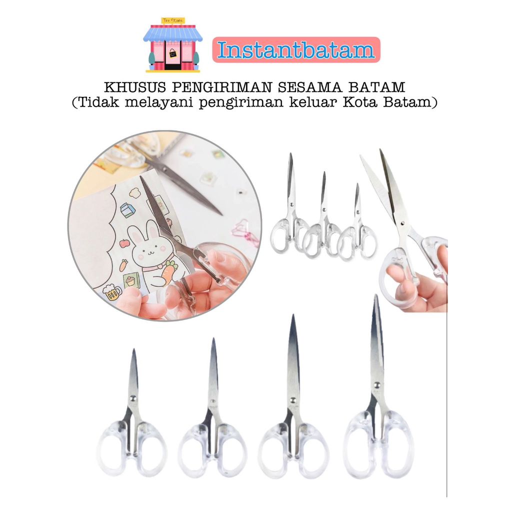 

878 Gunting Kertas Bening Stainless Steel Scissors Perlengkapan Kantor Sekolah