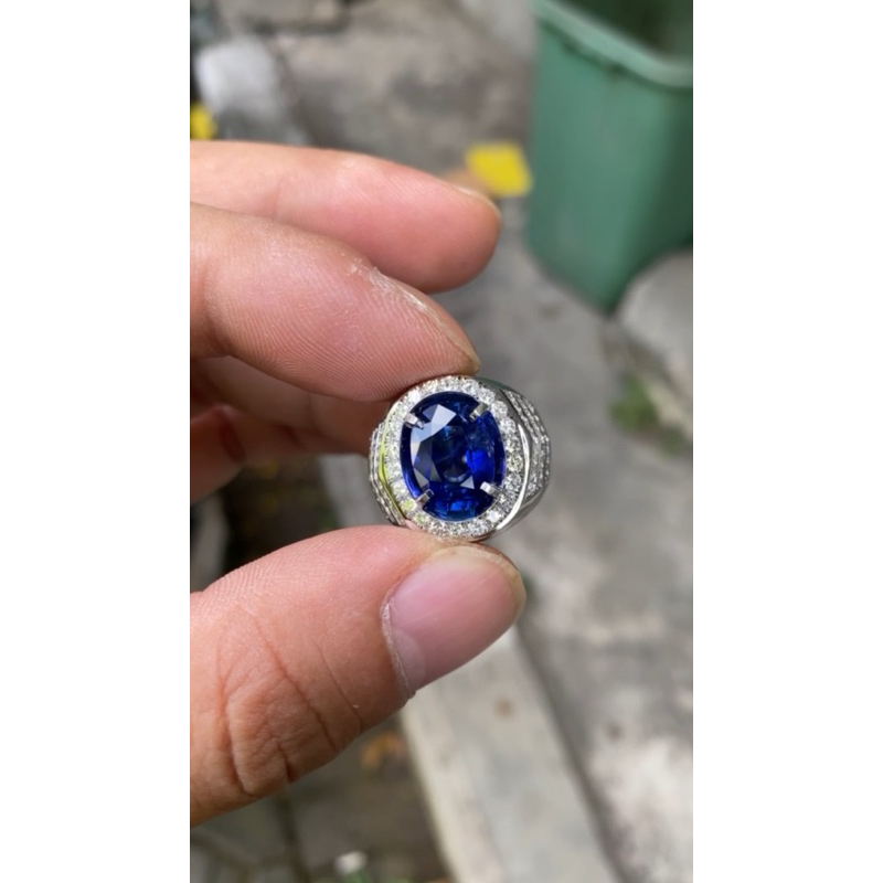 natural blue sapphire srilanka 5ct memo gri ring gold diamond