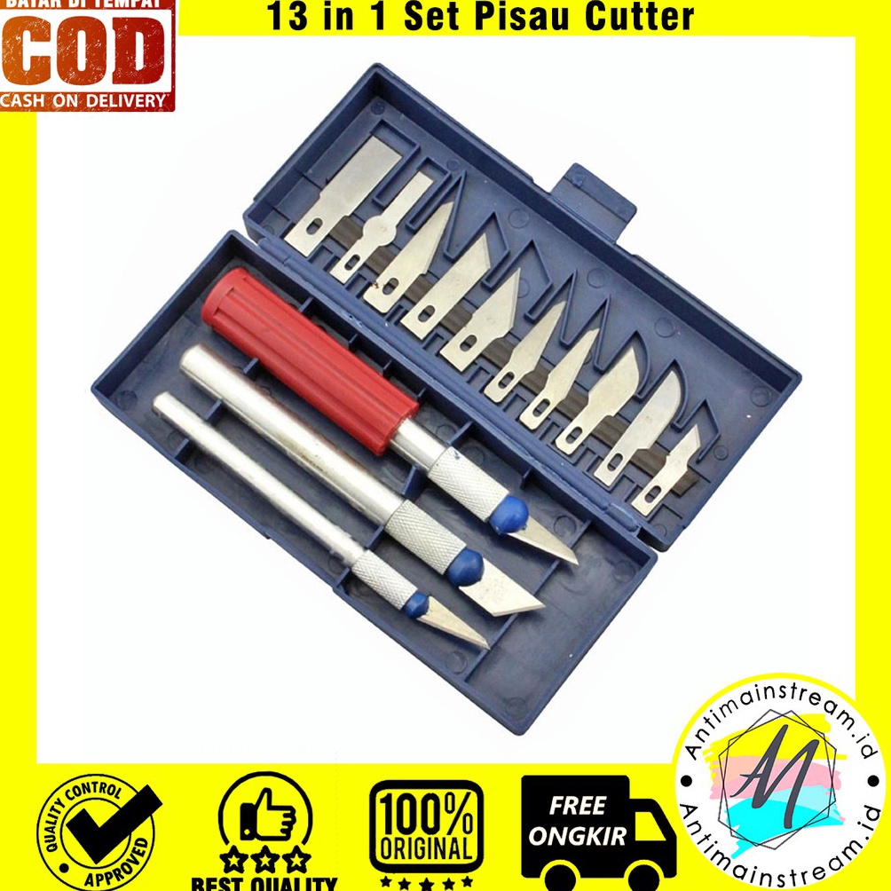 

KUALITAS OKE TERMURAH 13 in 1 Set Pisau Cutter Alat Ukir Seni Pahat Kayu Dengan 3 Handle Pisau