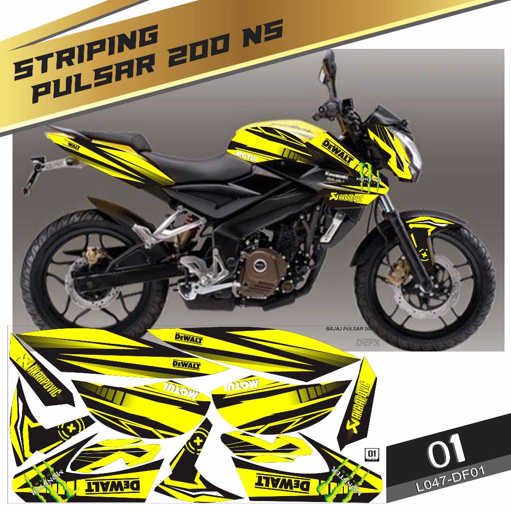 Stiker striping Decal Bajaj Pulsar 200 NS 2013-2016 Semifullbody Variasi DF01