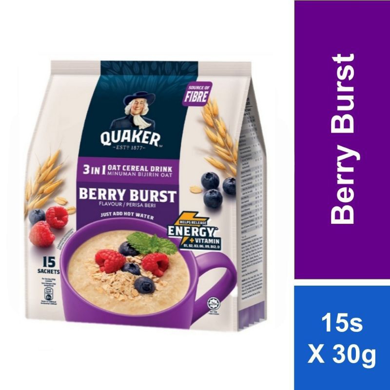 

QUAKER 3in1 Berry Burst Oat Sereal Malaysia (30g x 15 sachet)