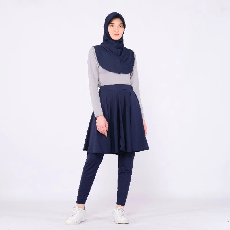 Rok Legging Sport Tertutup Joging Legging Rok Olahraga Wanita Panjang Skirt Polos Rok List Putih Jer