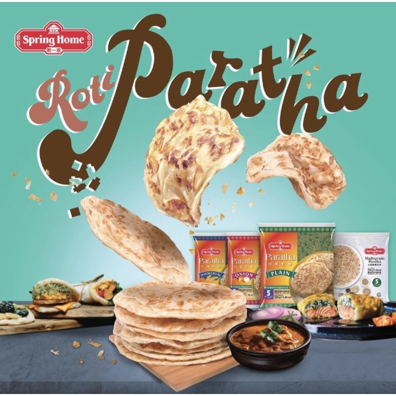 

Spring Home Roti Paratha 325 gram 5 pcs, Plain, Wholemeal, Onion Halal Kemenag