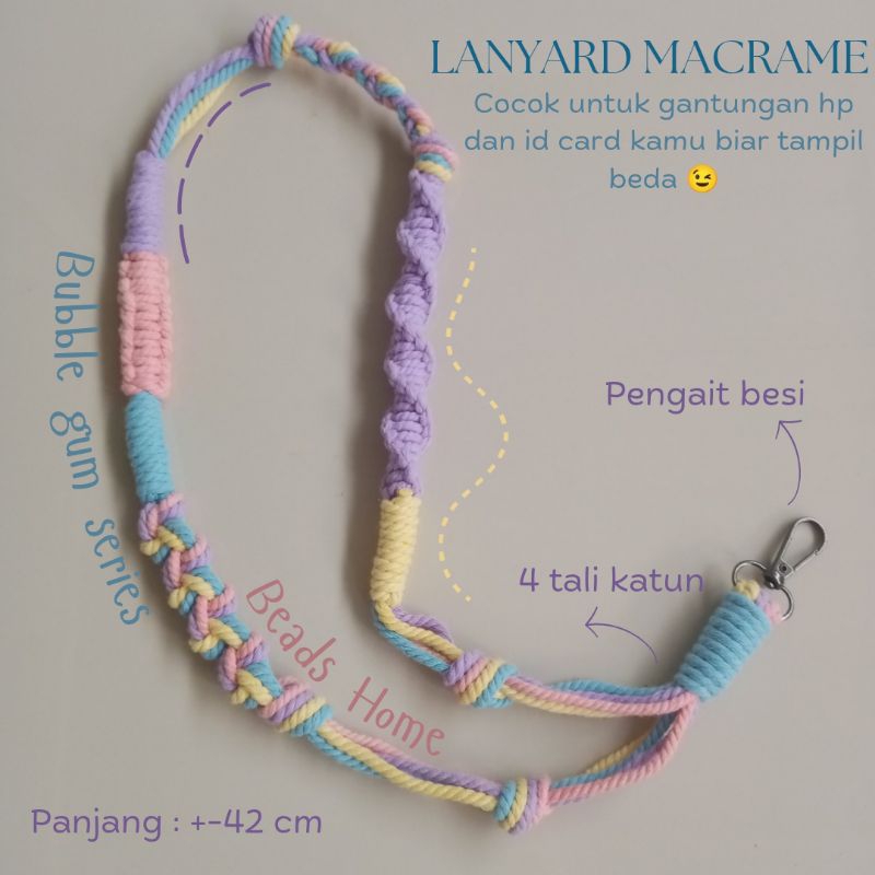 

Lanyard macrame hp/gantungan ID card/lanyard - bubble gum series