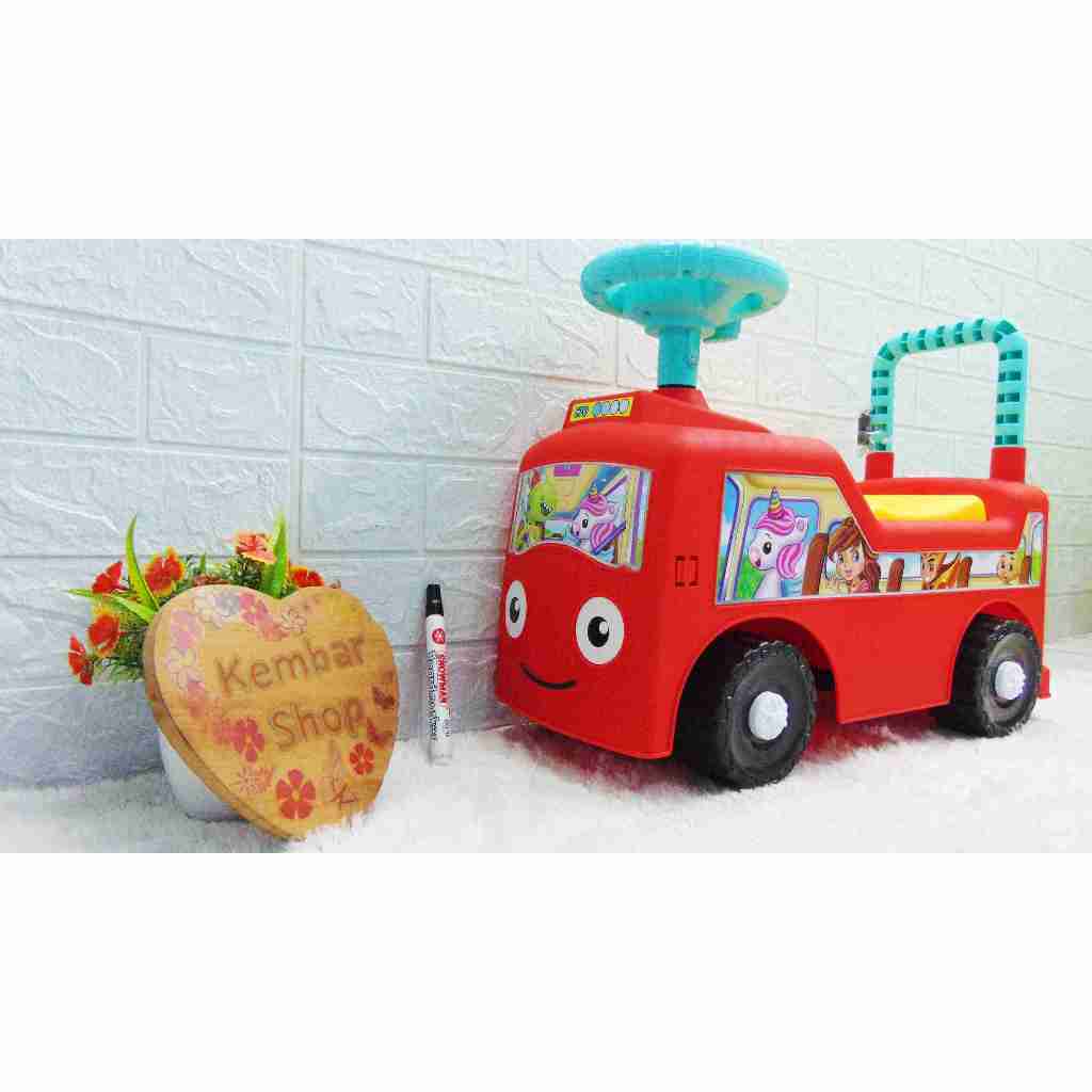 SHP 570 [BISA DINAIKI] Ride On Bus Mainan Tunggang Anak Bis Telolet Mobil Dorong AYO BUS BASURI Warn