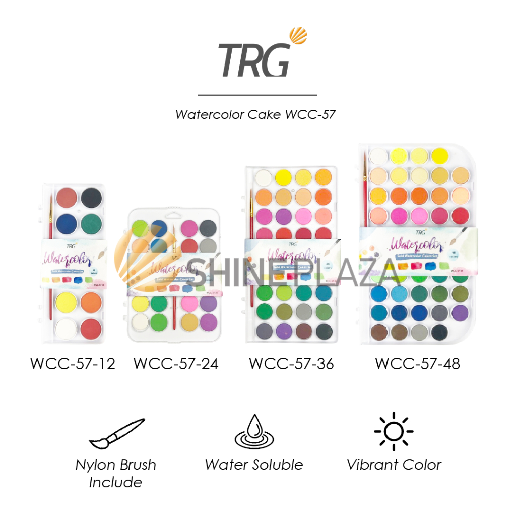 

TRG Watercolor Cake Set WCC-57 12 24 36 48 Warna - Solid Water Color Cakes Cat Air Watercolour TRG