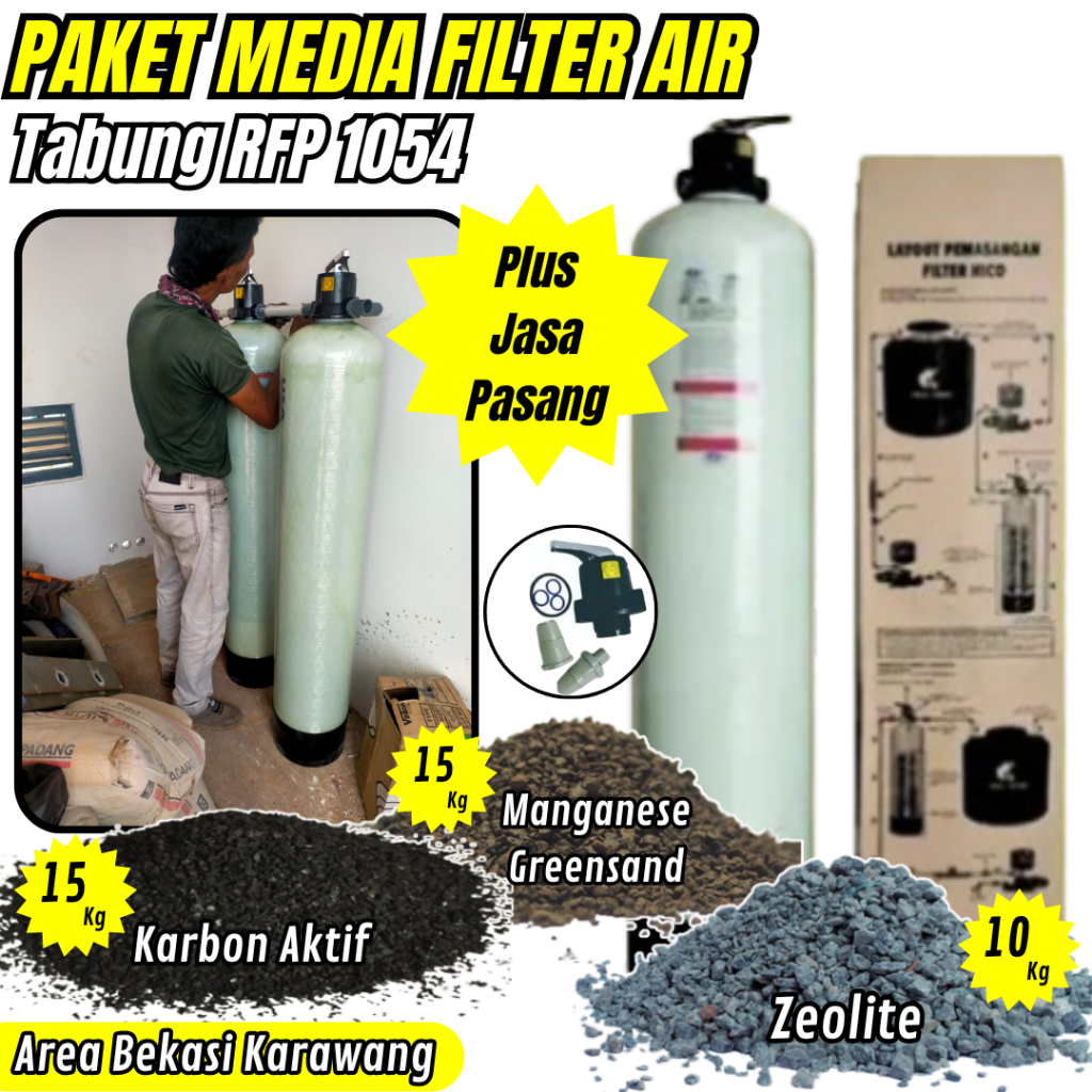 Paket Filter Air Sumur dan PDAM - 1unit FRP 1054 + 3 Media Filter Untuk Perhotelan Apartemen Rumahan